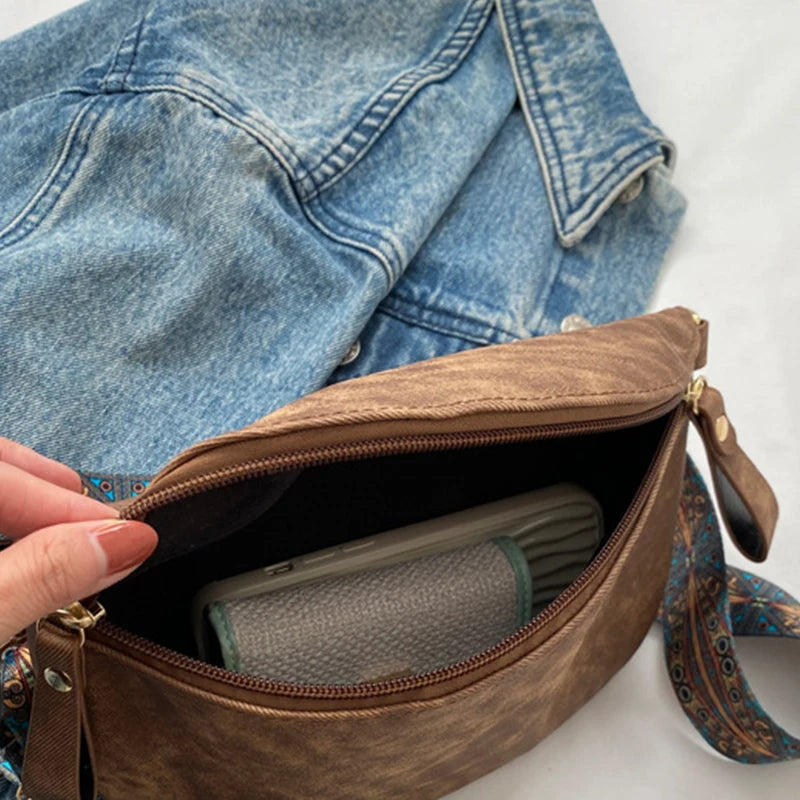 Stylish Hobo Solid Color Satchel Luxury Designer Chest Bag Women's PU Leather Waist Bags Wide Strap Fashion Fanny Shoulder Pack