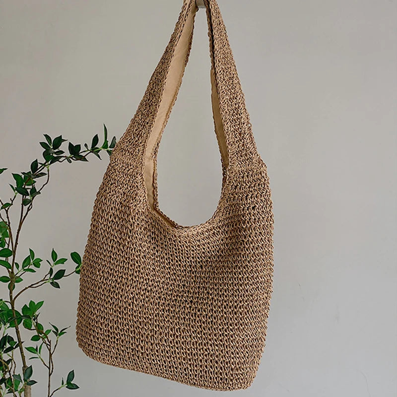 Women Large Capacity Shoulder Bags Handmade Straw Woven Fashion Travel Shopper Totes Ladies Bohemis Designer Casual Handbags