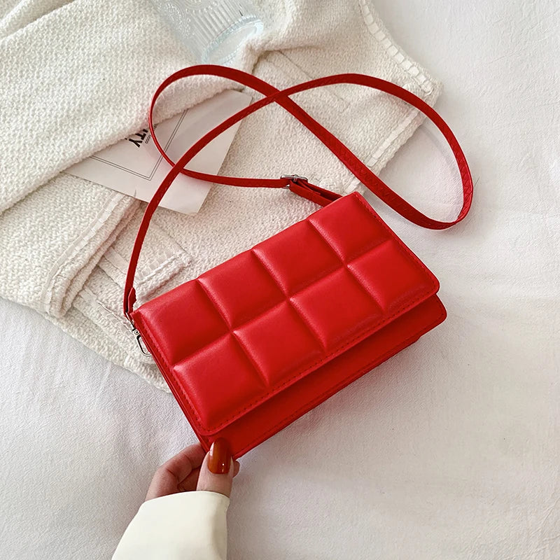 New Solid Color Fashion Shoulder Handbags Female Travel Messenger Bag Plaid Small PU Leather Crossbody Bags For Women