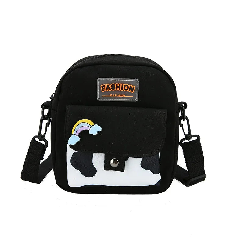 Harajuku Phone Crossbody Bag Nylon Cute Small Bags for Women Cow Pattern Square Small Shoulder Bag Suitable for Women Daily Use