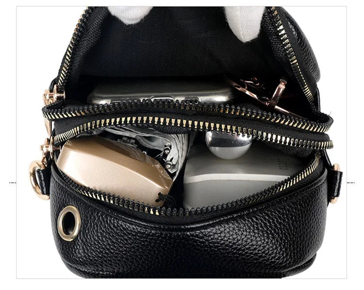 Mini Multifunctional Leather Shoulder Bag for Cellphone/Sport Cross Bags with Headphone Jack, Multi Layer Women's Bag with Cover