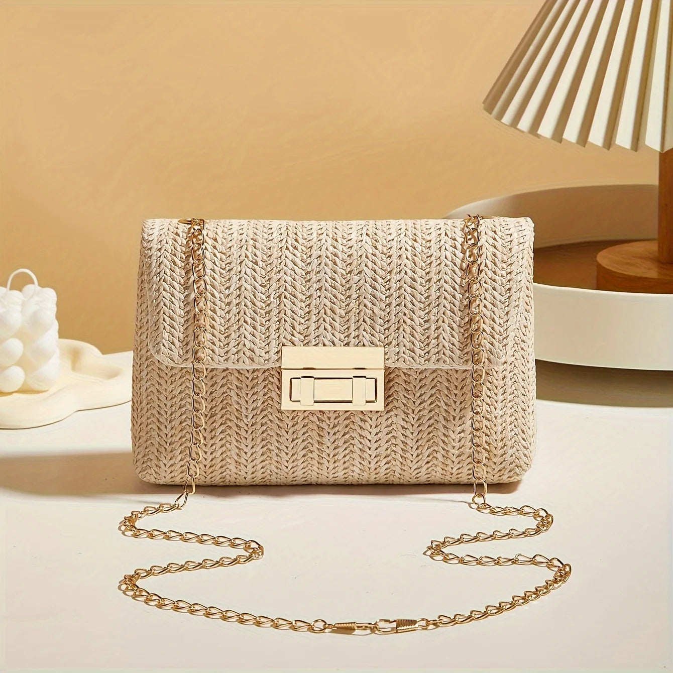 Stylish Handwoven Ladies Crossbody Bag Chain Strap Lock Buckle Adjustable Shoulder Strap, Perfect for Daily Use, Travel, Outdoor