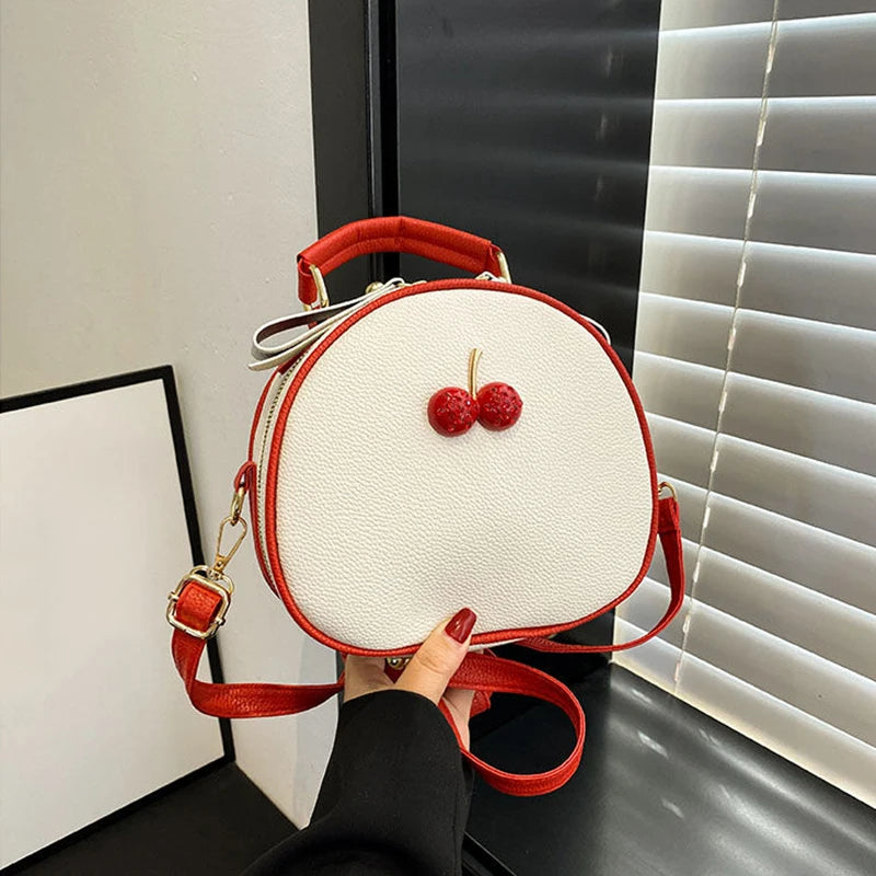 Litchi Pattern Contrast Cherry Small Purse and Handbags New Womens Sling-shoulder Crossbody Mobile Phone Bag