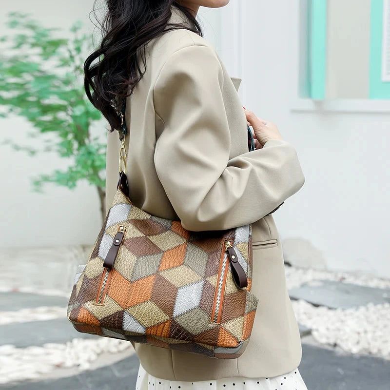 Fashion Contrast Color Large Capacity Female Tote Bag PU Leather Lady's Shoulder Bag Brand Designer Women's Bucket Handbags
