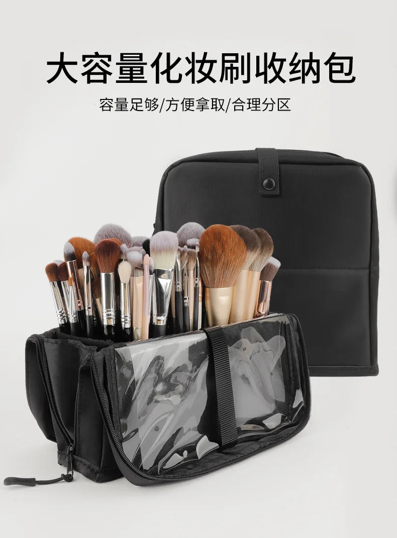 European and American Portable Makeup Storage Bag Professional Makeup Handbag with Magnetic Closure Brush Bag Foldable Large Cap