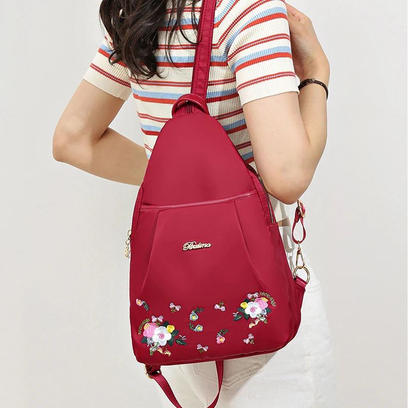 Waterproof Oxford Women Backpack Fashion Casual Embroidery Bag Designer Female Large Capacity Travel Handbag Shopping Knaps