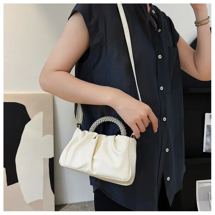 Solid Color Square Pleats Women's Bag Fashionable Cloud Bag, Stylish Soft Surface Handbag, Stylish Single Shoulder Messenger Bag