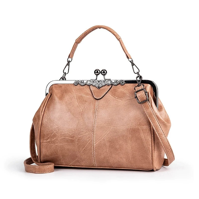 Classic Retro Design Women's Crossbody Bags for Women Leather Handbag Shoulder Bag with Clip, Fashion Thickened Vintage Tote Bag