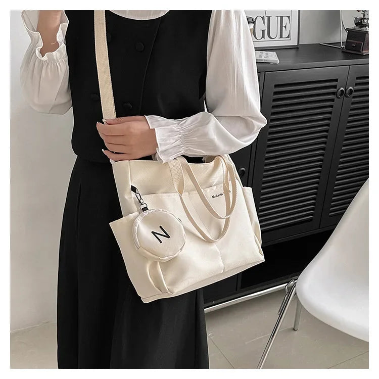 Oxford Design Double Sided Pocket Tote Bag Teen Women Large Capacity Handbag Single Shoulder Crossbody Bag with Round Coin Purse
