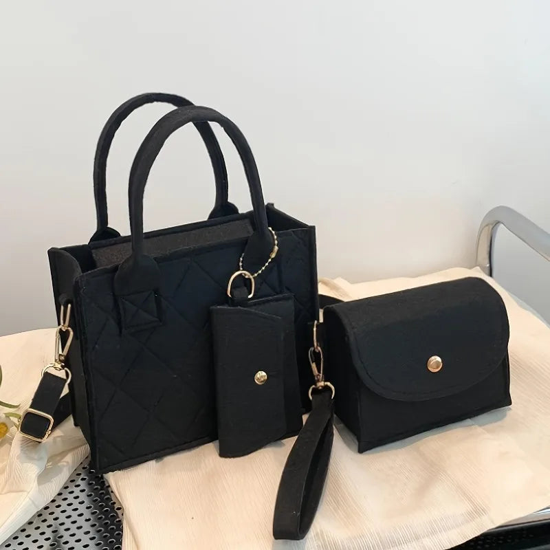3pcs/set Embossed Women's Handbag Stylish Crossbody Bag Clutch and Wallet, Solid Color Square Shoulder Bag, Fabric for Daily Use