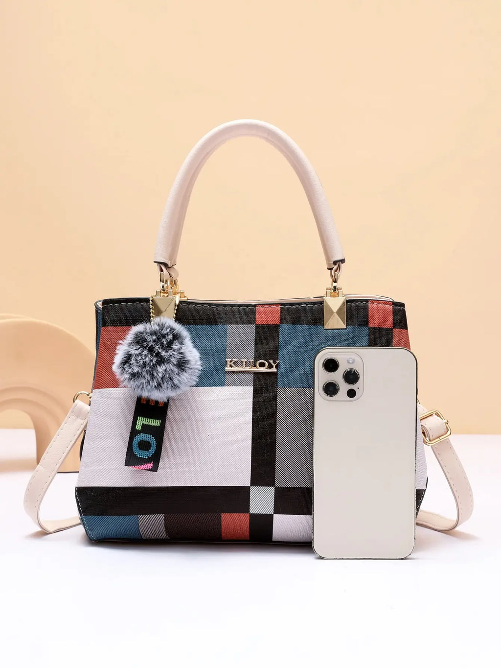 Checkered pattern handbag, fashionable decorative crossbody bag, women's work handle wallet