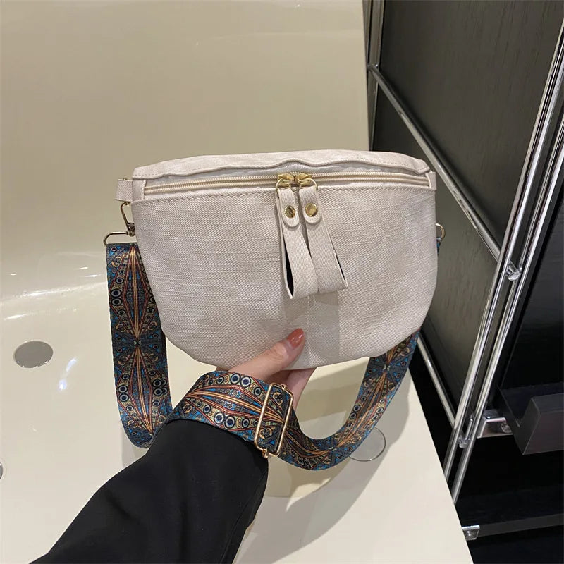 Stylish Hobo Solid Color Satchel Luxury Designer Chest Bag Women's PU Leather Waist Bags Wide Strap Fashion Fanny Shoulder Pack