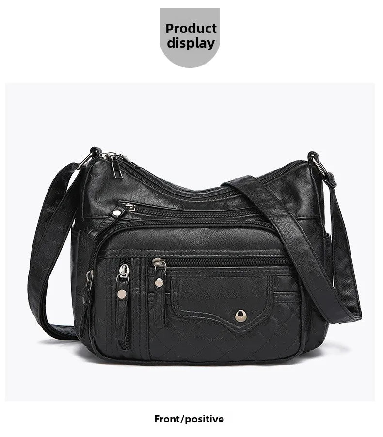 Fashionable Four Seasons Soft Leather Multi Pocket Cross Bags, Multi Layer Zipper Pouch Single Shoulder Bag for Women Daily Use