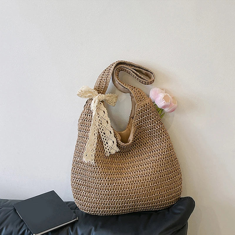 Fashion Straw Women Shoulder Bags Paper Woven Female Handbags Large Capacity Summer Beach Straw Bags Casual Tote Purses