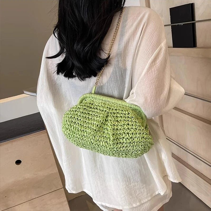 Summer New Straw Weaving Crossbody Bag Fashionable and Casual Shell Bag Women's Shoulder Bag with Excellent Texture