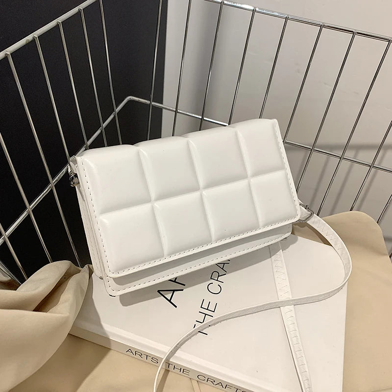 New Solid Color Fashion Shoulder Handbags Female Travel Messenger Bag Plaid Small PU Leather Crossbody Bags For Women