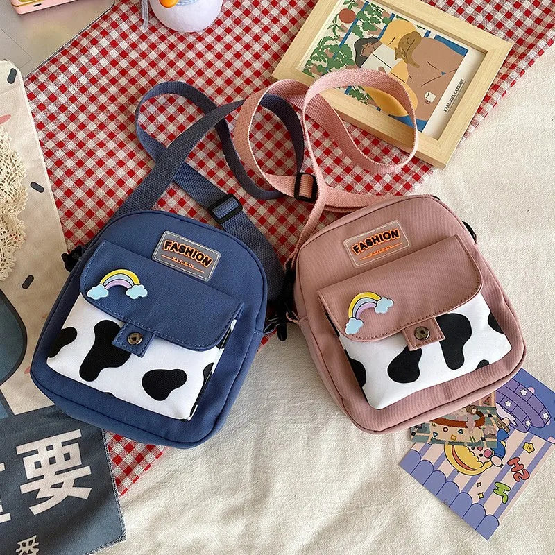 Harajuku Phone Crossbody Bag Nylon Cute Small Bags for Women Cow Pattern Square Small Shoulder Bag Suitable for Women Daily Use