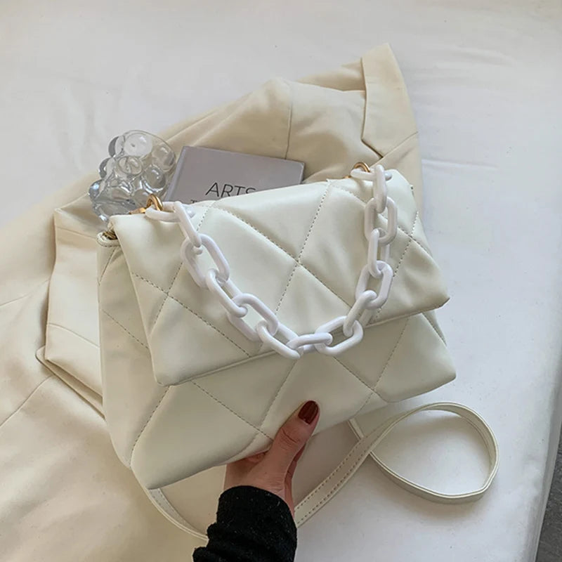 Vintage Pu Leather Shoulder Bags For Women Large Capacity Crossbody Bag Chains Decor Female Messenger Handbags Tote
