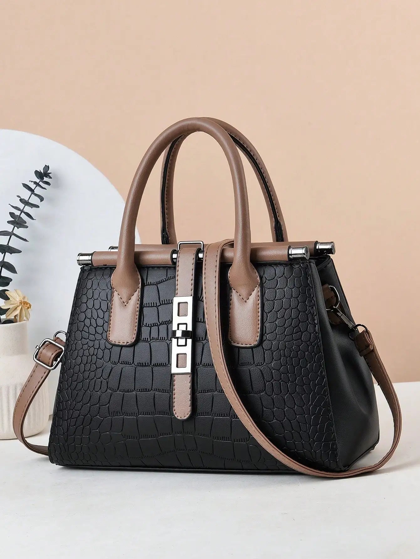 Crocodile patterned large capacity handbag, elegant and stylish women's bag, suitable for work, shopping and other occasions