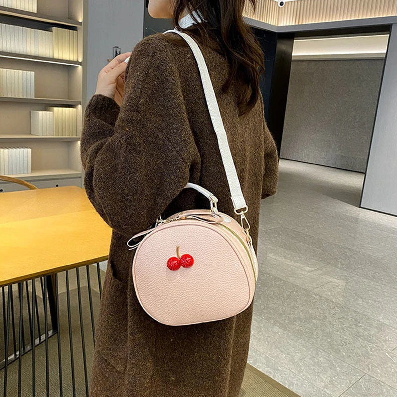 Litchi Pattern Contrast Cherry Small Purse and Handbags New Womens Sling-shoulder Crossbody Mobile Phone Bag