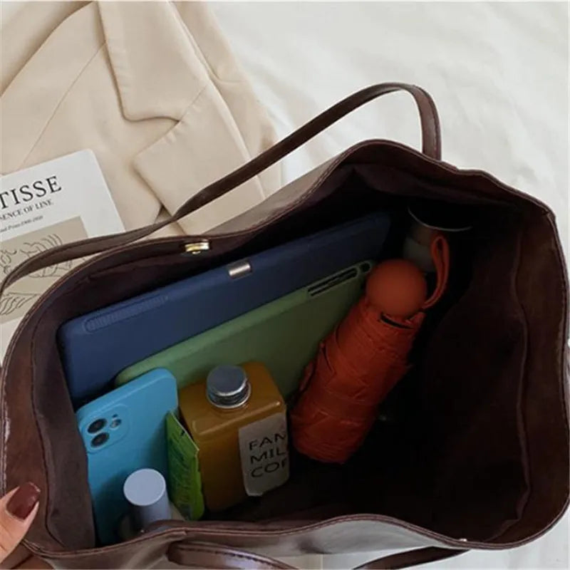 Women's Tote Bag, Large Capacity Soft Leather Shoulder Bag, Retro Casual Handbag, Perfect for Commuting Handbags Travel Bag