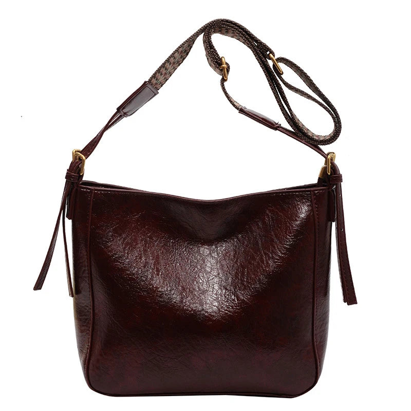 New Crossbody Bag PU Soft Leather Bag Women Fashion Simple Small Square Bag Retro Large Capacity Casual Shoulder Bag