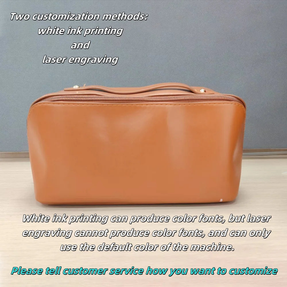 Customized Personalized Leather Square Cosmetic Bag Beauty Skin Care Large Capacity High Quality Portable Handheld Cosmetic Case