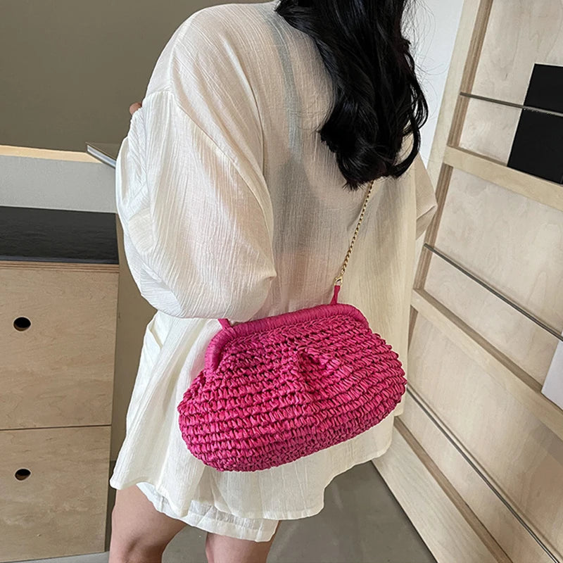 Summer New Straw Weaving Crossbody Bag Fashionable and Casual Shell Bag Women's Shoulder Bag with Excellent Texture