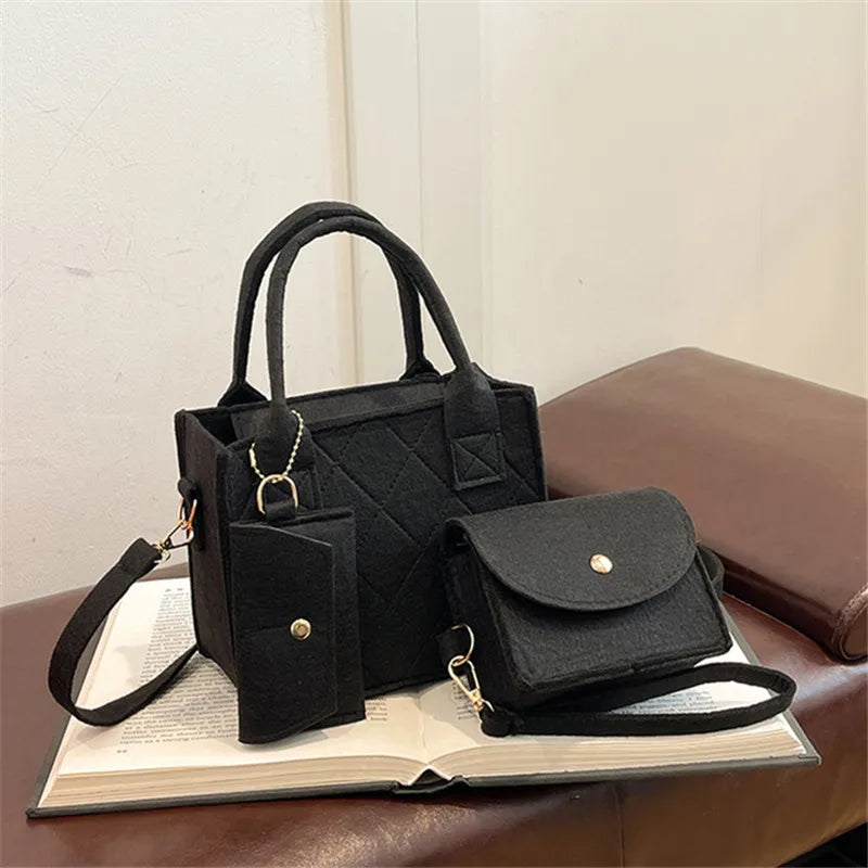 3pcs/set Embossed Women's Handbag Stylish Crossbody Bag Clutch and Wallet, Solid Color Square Shoulder Bag, Fabric for Daily Use
