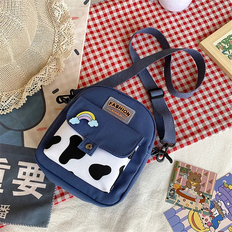 Harajuku Phone Crossbody Bag Nylon Cute Small Bags for Women Cow Pattern Square Small Shoulder Bag Suitable for Women Daily Use