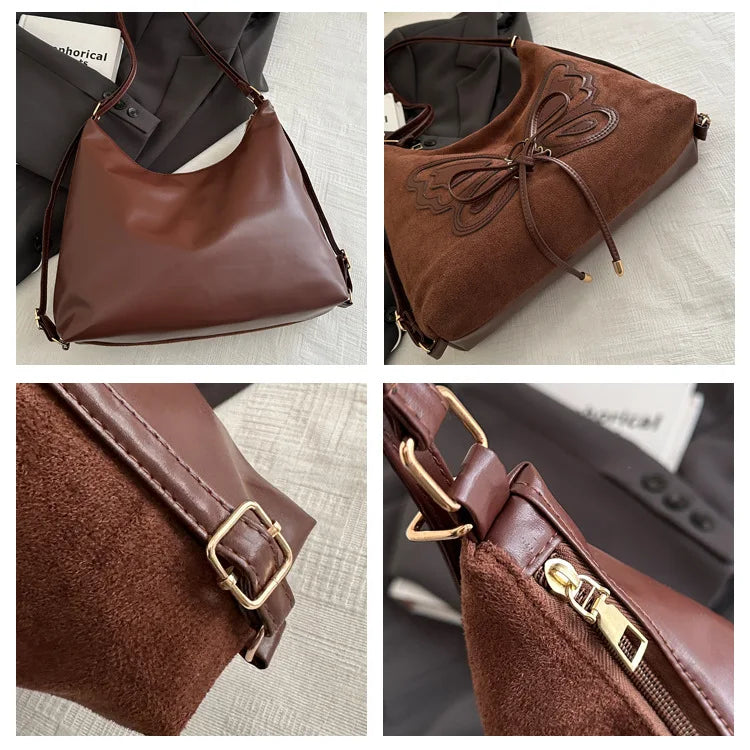 Large Capacity Bow Tie Backpack, New Retro Single Handbag Shoulder Messenger Bag, High Grade Matte Leather Tote Cross Body Bags
