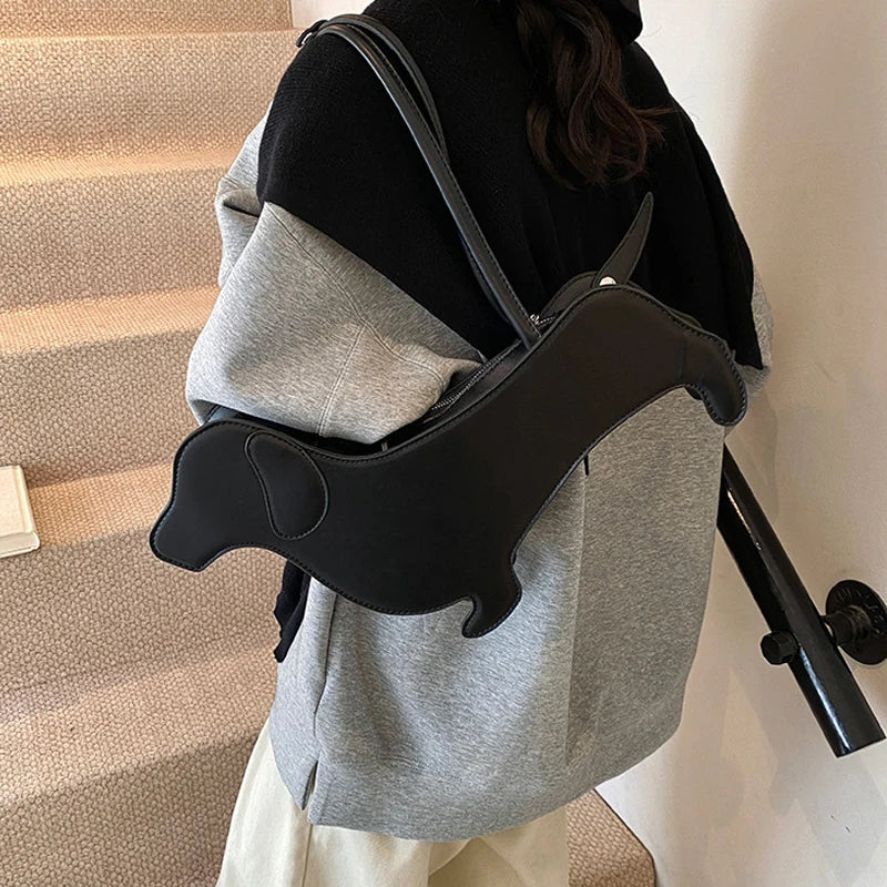 Three-dimensional Dachshund Shoulder Bag PU Leather Retro Handbag Design Underarm Bag For Women Trend Commut Bag