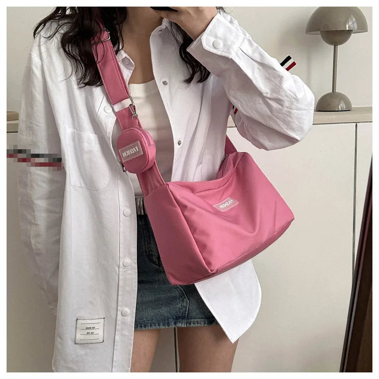 Fashion Crossbody Bag with Round Small Pouch, Versatile Stylish Lightweight Oxford Shoulder Bag for Women Daily Use Work Travel