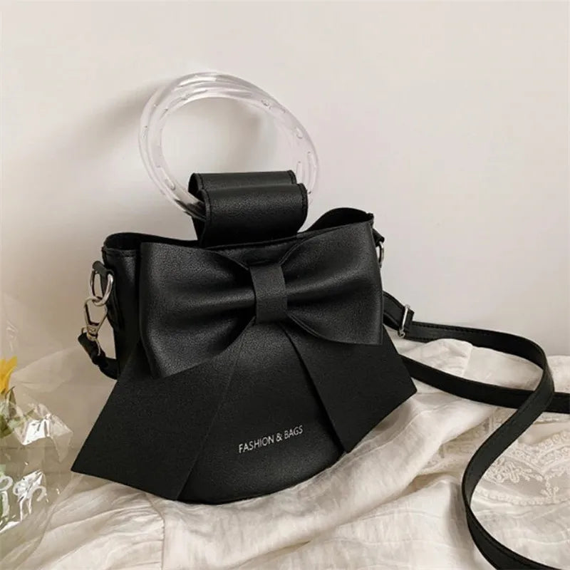 Stylish Women's Bucket Bag with Detachable Strap and Elegant Bow Accent Casual Shoulder Crossbody Bag, Summer Handbag Purse