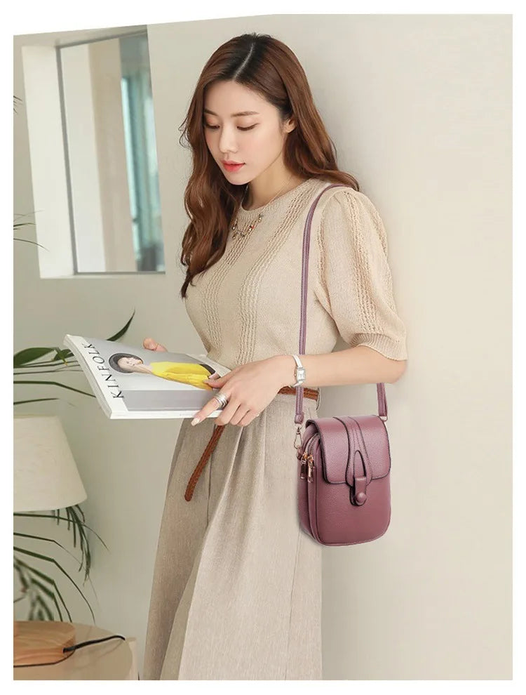 Mini Multifunctional Leather Shoulder Bag for Cellphone/Sport Cross Bags with Headphone Jack, Multi Layer Women's Bag with Cover