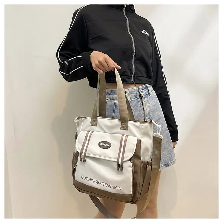 Large Capacity Harajuku College Canvas Single Shoulder Bag - Stylish Women's Japanese Style Handbag for Carrying Books
