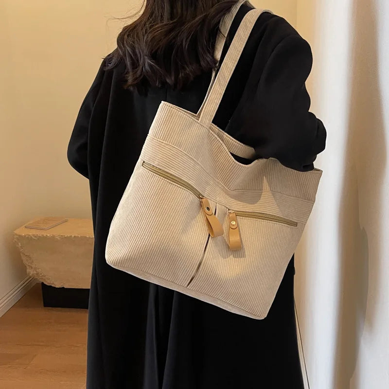 Returning Student Underarm Shoulder Bag, Large Capacity Corduroy Women's Handbag, Casual Commuting Tote Bags for Women Daily Use