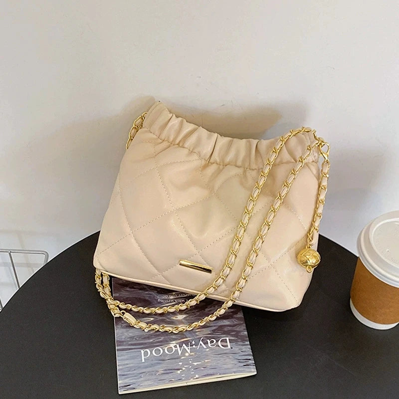Chic Quilted Embroidered Thread Pu Women's Bag Fashion Chain Single Shoulder Bag, Stylish Crossbody Bag Perfect for Everyday Use