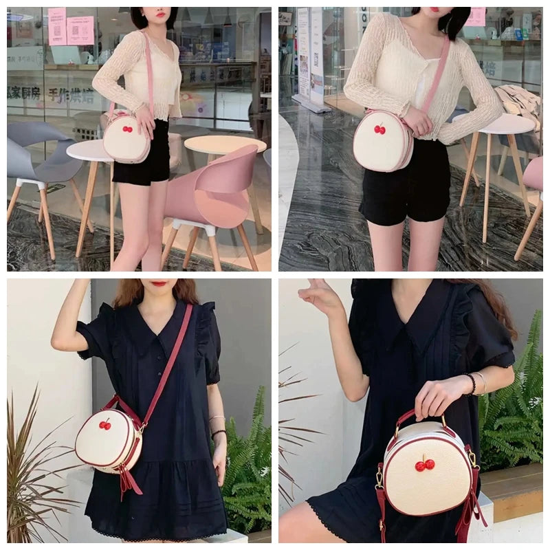 Litchi Pattern Contrast Cherry Small Purse and Handbags New Womens Sling-shoulder Crossbody Mobile Phone Bag