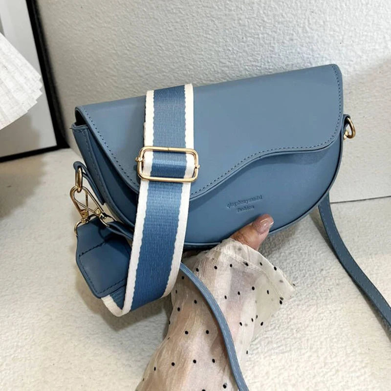 New Solid Color PU Leather Women's Crossbody Bag With Stylish Red Wide Shoulder Strap Shoulder Small Square Bag