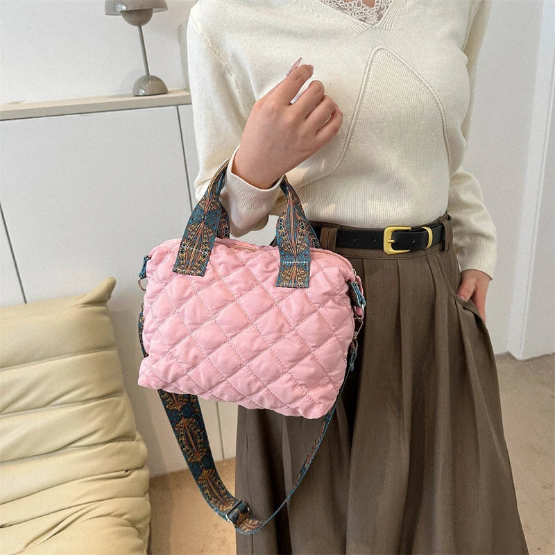 Designer Brand Lingge Quilted Padded Large Tote Nylon Women Handbags Luxury Design Shoulder Crossbody Bags Shopper Bag