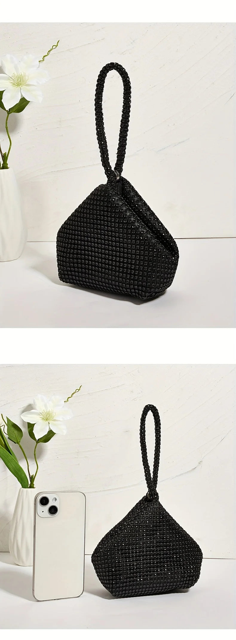 Mini Glitter Rhinestone Clutch, Elegant Sparkle Clutch Purse Women Handbag & Wrist Purse for Carnaval Wedding Music Festival