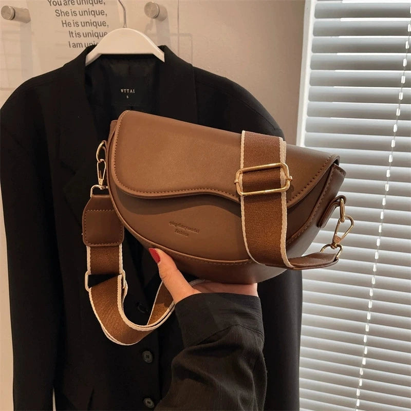 Vintage Chic Solid Color Saddle Crossbody Bag, Stylish Colorblock Design Shoulder Purse, Perfect for Daily Use, Travel, or Work