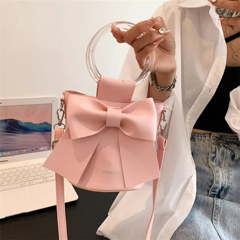 Stylish Women's Bucket Bag with Detachable Strap and Elegant Bow Accent Casual Shoulder Crossbody Bag, Summer Handbag Purse