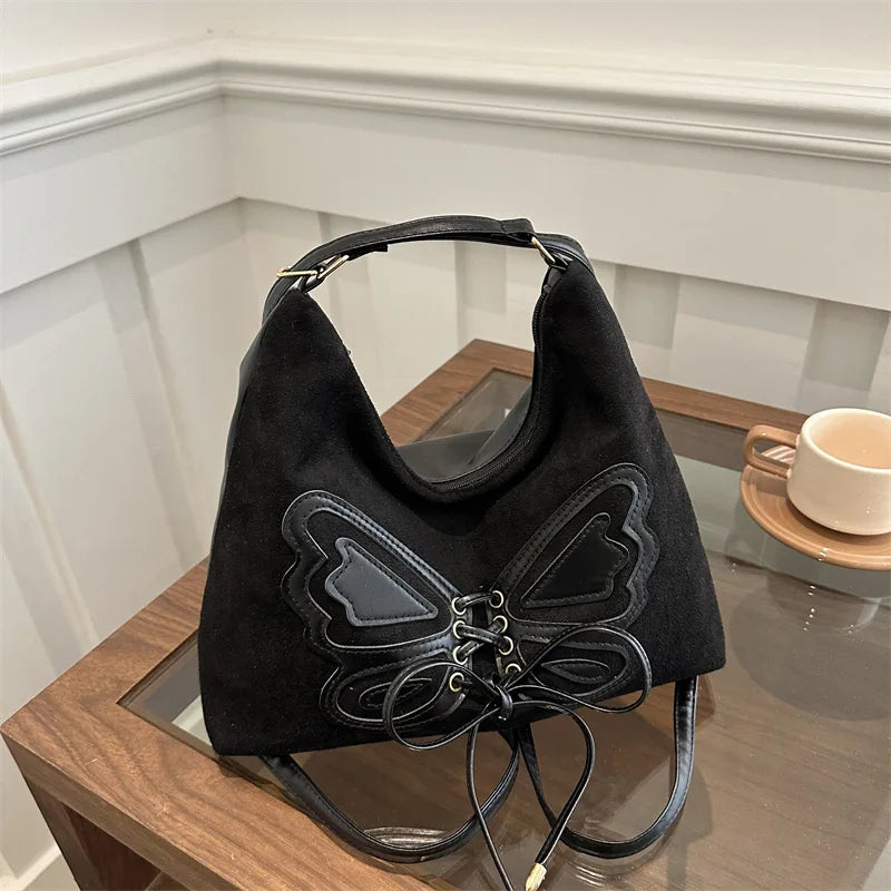 Large Capacity Bow Tie Backpack, New Retro Single Handbag Shoulder Messenger Bag, High Grade Matte Leather Tote Cross Body Bags