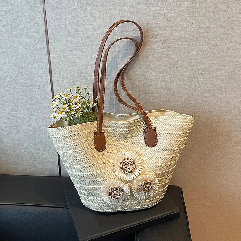 Woven Women Handbag Large Capactity Basket Summer Beach Bag Shopper Tote Ladies Travel Shoulder Underarm Bags