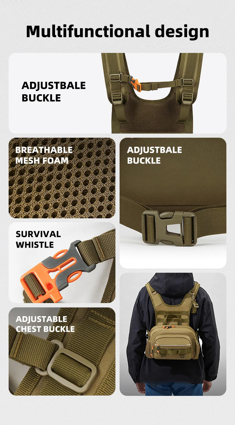 Fishing Lure Front Chest Vest Travel Backpack Camping Hiking Outdoor Cycling Mountaineering Gear Tactical Tackle Bag for Men Sac