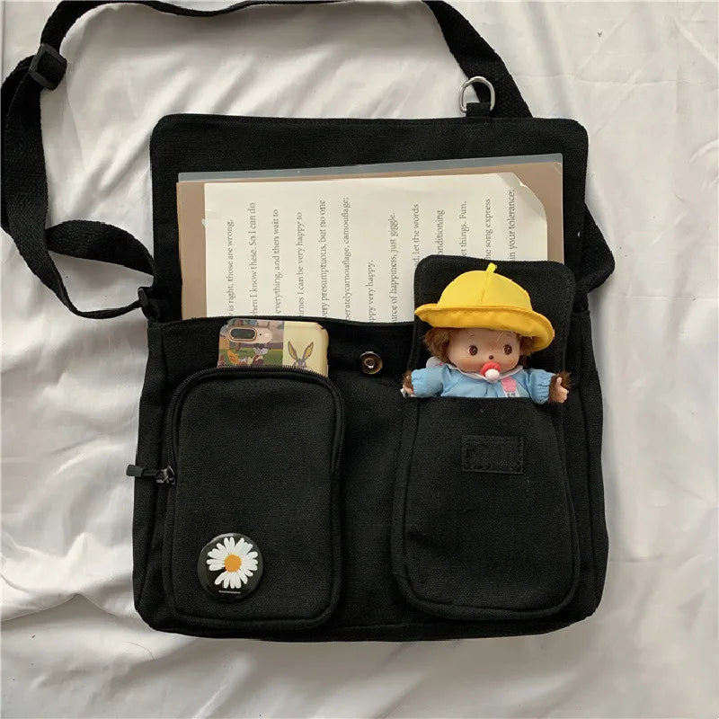 Canvas Crossbody Bags Youth Fashion Casual Large Capacity Ladies Shoulder Bag Solid Color Women Messenger Bag