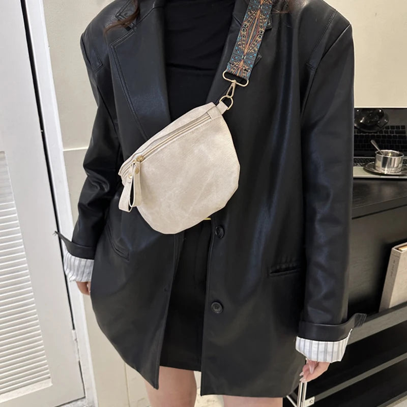 Stylish Hobo Solid Color Satchel Luxury Designer Chest Bag Women's PU Leather Waist Bags Wide Strap Fashion Fanny Shoulder Pack