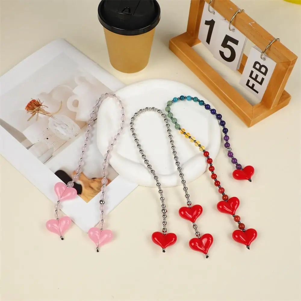 Fashion Red Love Y2k Bag Charms Colorful Beads Keychain Korean Women Y2K Accesories  Ladies Gifts Jewelry Bag Pendant Keyring